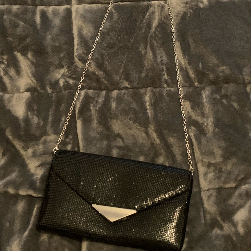 Kate Landry Black sequined clutch w/chain strap